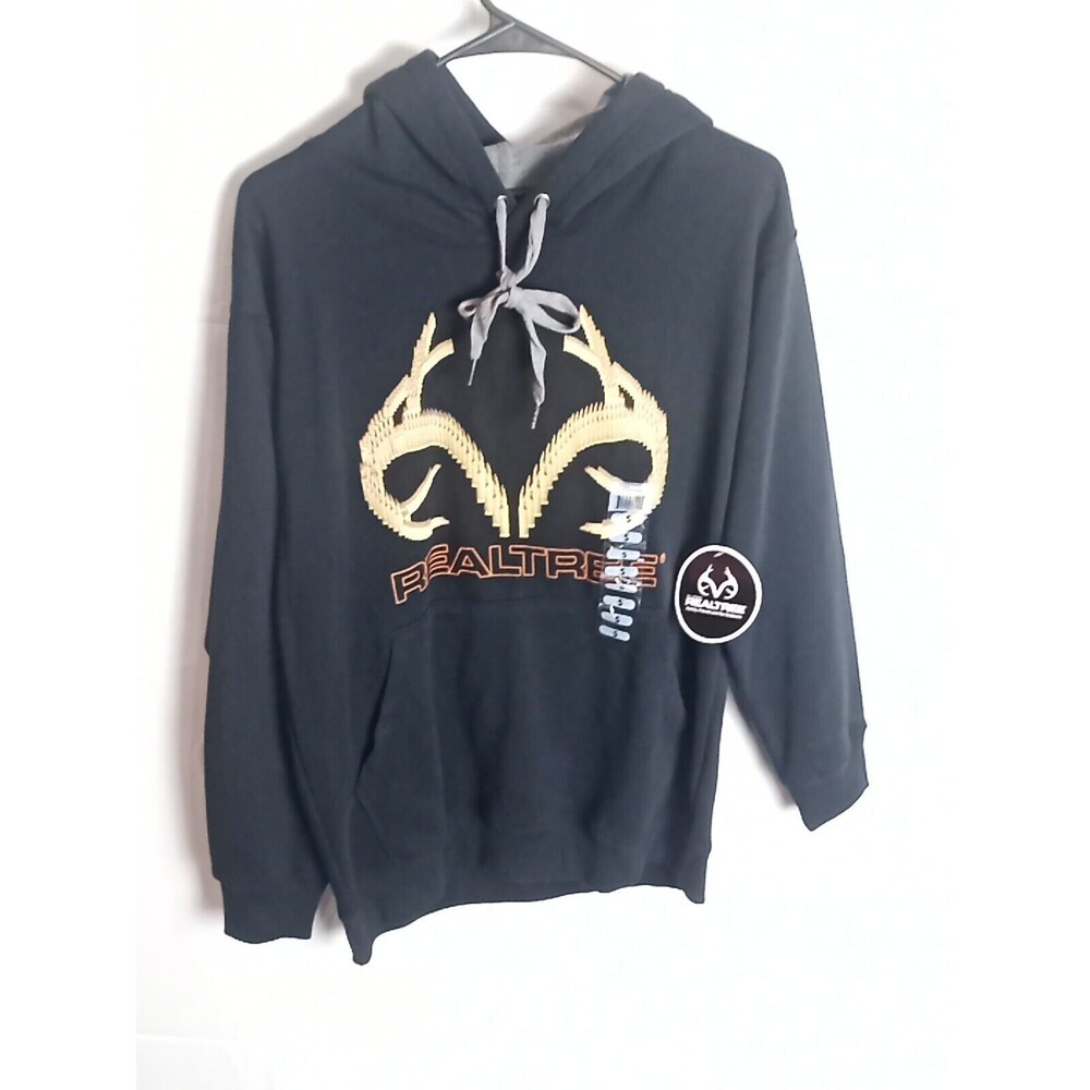 RealTree Hoodie Sweatshirt Mens Small Black, Logo ,Drawstring Hood ,Pockets